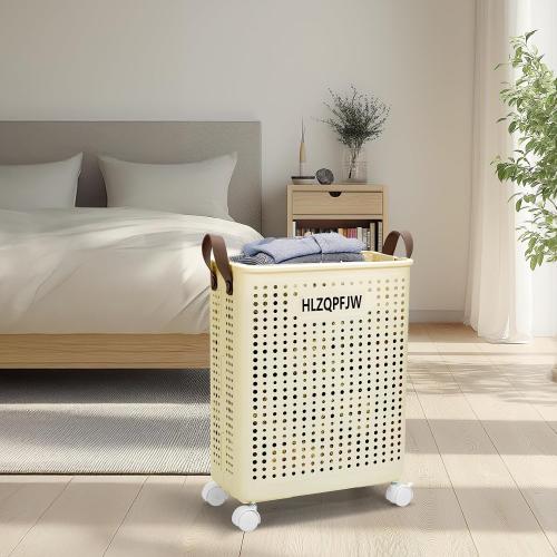 Cream Yellow Medium HLZQPFJWcollapsible laundry baskets,laundry basket with wheels,laundry hamper with wheels,dorm laundry hamper,childlaundry basket plastic (Cream yellow, Medium)