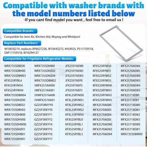 2 Pack Upgraded W10830274 Refrigerator French Door Gasket Replacement Compatible with Maytag Whirlpool Refrigerator Door Gasket Fridge Seal EAP11759518 W10443273 PS11759518 WRX735SDBM02 WRX735SDHZ10