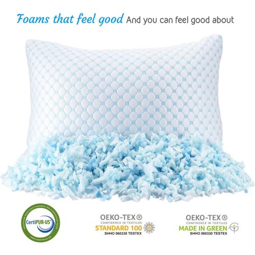 Clara Clark Cooling Pillows for Sleeping - Memory Foam Pillows - Luxury Gel Pillow with Reversible Cover Cool to Velvety - Breathable Bed Pillows for Side Sleepers - Queen - 18 x 26