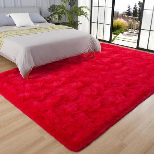 Size 3x5 Color Red Fluffy Rugs for Bedroom Living Room, Shag Area Rugs for Nursery Kids Girls Room, Plush Fur Rug for Playroom Dorm 3x5 Feet, Red