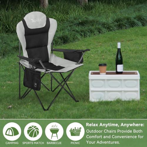 2 pack Color Grey Camping Chairs 2 Pack, Camp Chair for Adults, Folding Chairs for Outside, Support 380 LBS, Portable Travel Lawn Outdoor Camping Chairs with Cup Holder & Cooler Bag, Sports Chairs for Baseball