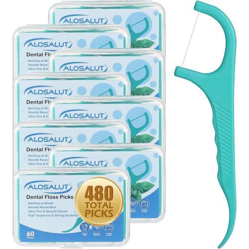 480 Count Dental Floss Picks – Mint Flavored Flossers with Built-in Toothpick for Deep Cleaning – 8 Portable Boxes of 60 – Strong & Smooth Floss Sticks for Family Home Travel - Adults & Kids