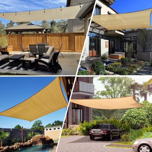 Sun Shade Sails, Garden Sail 95% UV Block Awning Canopy, Sun Shade Net for Outdoor Yard Lawn Patio (Color : Beige, Size : 4x5m)
