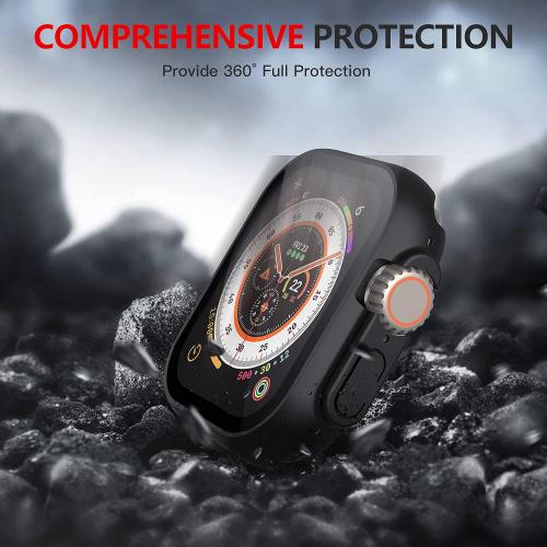 Misxi 2 Pack Hard PC Case Built in Tempered Glass Compatible with 49mm Apple Watch Ultra 3 (2025) / Ultra 2 / Ultra, Thin Protective Case with Screen Protector for iWatch, Shockproof Cover with Button, Black