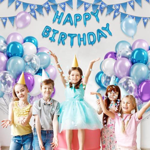 Frozen balloons, 60pcs 12 Inch Purple and Blue Balloons with Snowflake Confetti Balloons for Winter Theme Party Supplies Baby Shower Wedding Frozen Birthday Party Decorations
