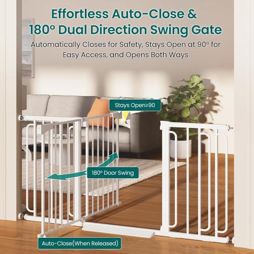 Cumbor 30.4-56.8 Extra Wide Baby Gate, Auto Close Dual Lock Dog Gate White