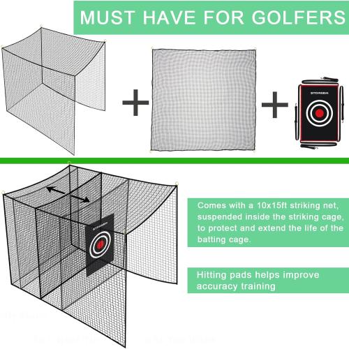 Storgem Golf Batting Cage Net with Extra Striking Net, Net Only, Heavy Duty Golf Hitting Practice Net, Backyard Batting Cage for Sports Training