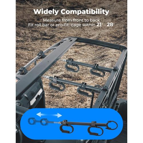 KEMIMOTO UTV Overhead Tool Holder, Hunting Tool and Bow Rack for 23 - 32 in Roll Bars Depth, Compatible with Polaris Ranger, Mule