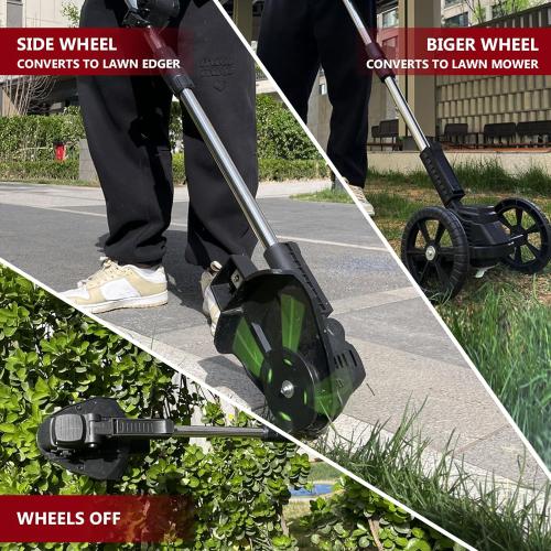 Electric Weed Wacker Eater Cordless, Weed Wacker Battery Powered, Weed Trimmer with 2 21V/2Ah Battery Operated & 25 Blades & Wheels, No-String Grass Trimmer/Brush Cutter/Edger for Garden Yard