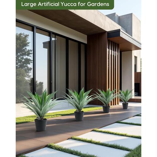 Velener Artificial Agave Plant in Black Pot with Real Stone Pebbles, Large Fake Agave Plants with Green Serrated Leaves, Faux Yucca for Indoor and Outdoor Decor-