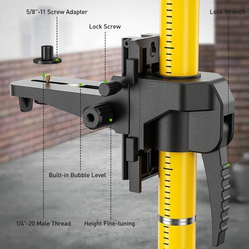 Huepar 12 Ft./3.7M Professional Laser Level Pole with Tripod and 1/4-Inch by 20-Inch Laser Mount for Rotary and Line Lasers, Adjustable Telescoping Laser Pole with 5/8-11 Threaded Adapter-LP36A