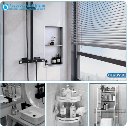 12x24 Bathroom Shower Niche Shelf: Double Layer Stainless Steel No Tile Needed - Recessed Wall Niches Box for House Decoration - Brushed Nickel