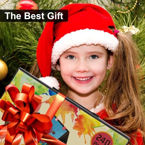 VigorFun Art Supplies, 240-Piece Art Set Crafts Drawing Kits with Double Sided Trifold Easel, Sketch Pads, Crayons, Colored Pencils, Gifts for Kids Girls Boys Teen Ages 4-6-8-9-12 (Black)