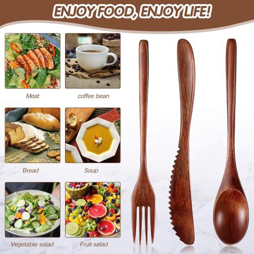 Geiserailie 12 Pcs Wooden Utensils for Eating Wooden Spoon Fork Knife Set