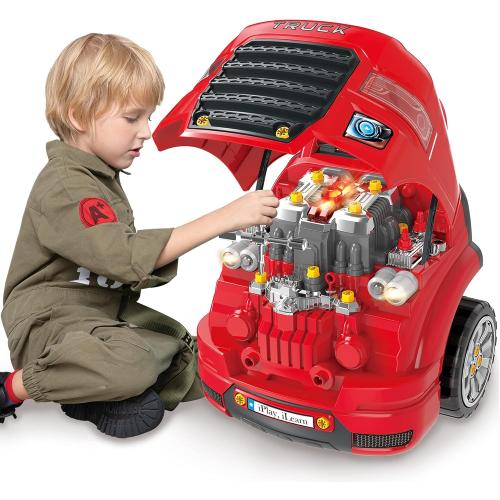 iPlay, iLearn Large Truck Engine Toy, Kids Mechanic Repair Set for 3-5 Yr Toddlers, Big Builder Kit, Take Apart Motor Vehicle Pretent Play Car Service Station, Gifts 4 6 7 8 Year Old Boy Child