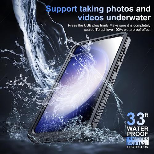 for Samsung Galaxy S23 Case,Waterproof Built-in Lens & Screen Protector[Full Body Shockproof][12 FT Military Drop Proof][Dustproof][IP68 Underwater] Case for Galaxy S23 5G 6.1’’-Black/Clear