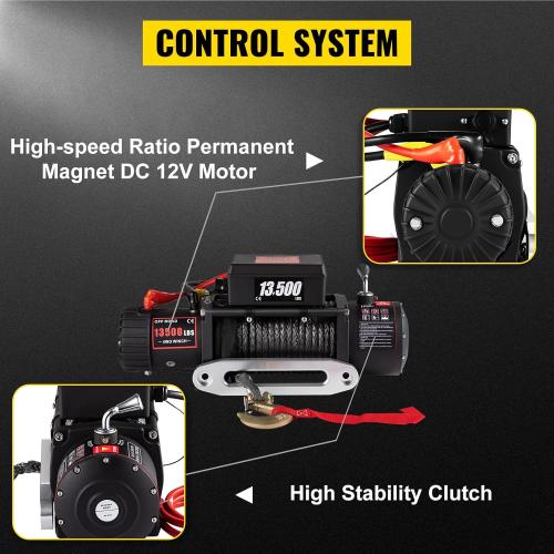 Electric Winch 13500lb, Waterproof Electric Truck Winch,12V Synthetic Rope Winch with Wireless Handheld Remote for Truck Jeep SUV Boat