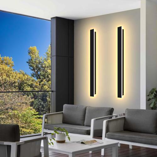 Size 31.5 Outdoor Wall Light LED Long Wall Sconce 31.5in Ip65 Waterproof Black Modern Outdoor Lights 3000k 26W Metal Exterior Light Fixture For Porch Light Patio Front Door Yard Garden Villa Living Room