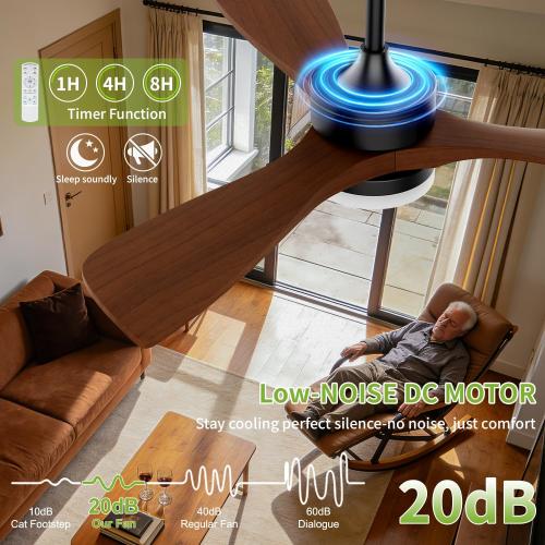 42 Inch Ceiling Fans with Lights and Remote Control, Walnut Ceiling Fan with Light for Bedroom, Living Room, Covered Outdoor, 6 Speeds Reversible Noiseless DC Motor, 3CCT, Dimmable LED Light