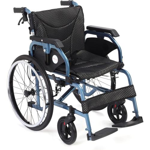 Medwarm Foldable Lightweight Wheelchairs with Handbrakes for Adults, Weights Only 30 lbs, Transport Wheelchairs with Flip Up & Height Adjust Armrest (22inch Rear Wheel)