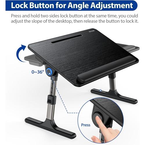 Besign LT07 Lap Desk [Extra Large], Adjustable Laptop Table, Portable Standing Bed Desk, Foldable Sofa Breakfast Tray, Notebook Computer Stand for Reading and Writing (Black)