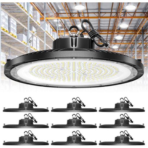 10-Pack UFO LED High Bay Light 250W 37500LM, High Bay Led Shop Lights with 5ft US Plug, IP65 Waterproof, 5000K Daylight, 150LM/W Efficiency, Non-Dimmable for Warehouse/Gym/Workshop