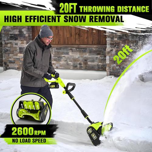 40V Cordless Snow Shovel, 13 Inch 4.0Ah Electric Snow Shovel with Directional Plate, Brushless Cordless Snow Blower for Pathway, Patio, Deck, Driveway, Green