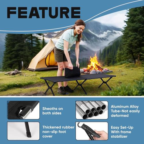Ultralight Camping Cot for Adults, 120kg Sleeping Support Camping Bed, Easy Setup, Foldable and Portable for Backpacking, Hiking and Travel