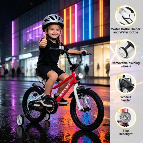 WinHope Kids Bike with Headlight, 12-20 Inch Pedal Bike for 2-12 Boys Girls | Steel Frame with Training Wheels Water Bottle | Dual Brake for Summer Outdoor Riding | Birthday Gift for Toddlers