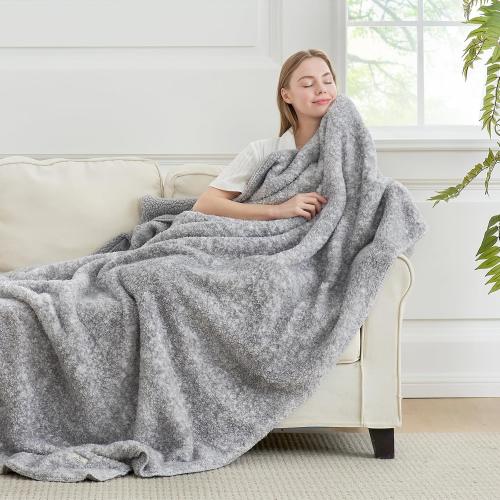 Cozy Bliss Luxury Sherpa Throw Blanket for Couch, Premium Reversible Plush Thick Throw, Warm Cozy Soft Blanket for Home and Gifts (Mottled Grey, 50 x 60)