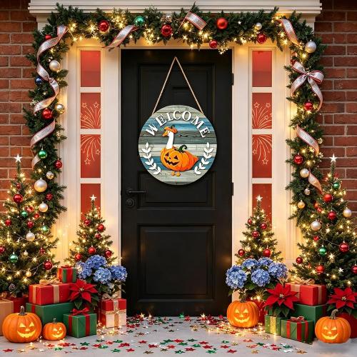 Animal-Shaped Round Interchangeable Welcome Sign, Interchangeable Door Sign with Magnetic Accessories & Detachable Hats and Clothes, Interchangeable Seasonal Decor for Easter, Valentines Day (Blue, MZ986A)