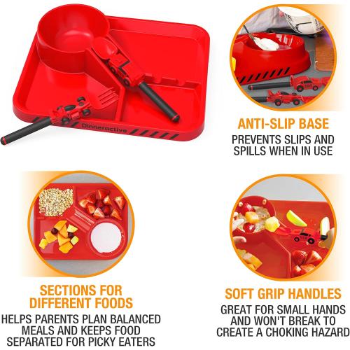 Dinneractive Dining Set for Kids - 3PC Red Race Car Dinnerware - Race Car Utensils - Toddler Plates - Baby Dishes