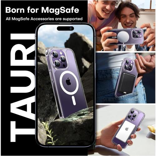 TAURI 3 in 1 for iPhone 14 Pro Max Case, Compatible with MagSafe [Not-Yellowing] with 2X Screen Protector, Military-Grade Protection, Magnetic Case for iPhone 14 Pro Max 6.7, Clear