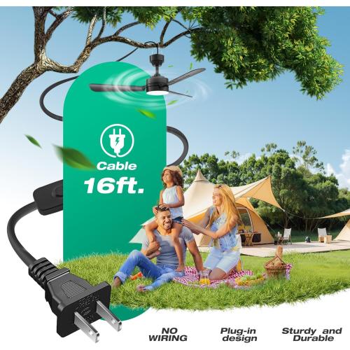 Ceiling Fans with Lights,36 LED Fan Light Hanging with Hook,Hook Type Ceiling Fan,Plug in Ceiling Fan Light,40W,3000-6500k,Remote Control,Portable Fan for Camping Bed,Patios,(Black)