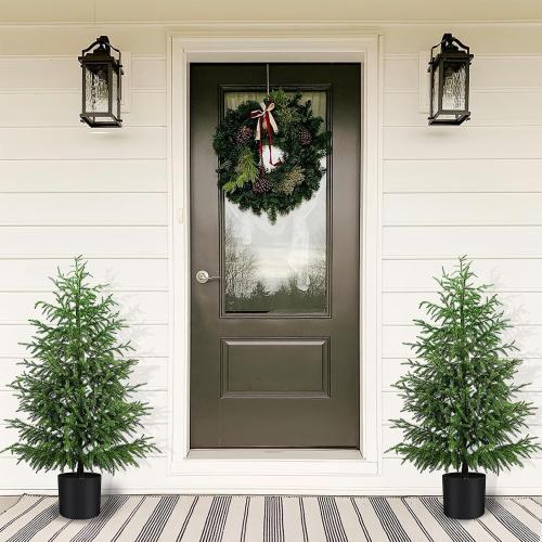 Norfolk Pine Christmas Tree Real Touch Faux Tree with Black Pot, Realistic Indoor Holiday Decor fo Christmas Entryway, Living Room Office (4FT-2Pack)