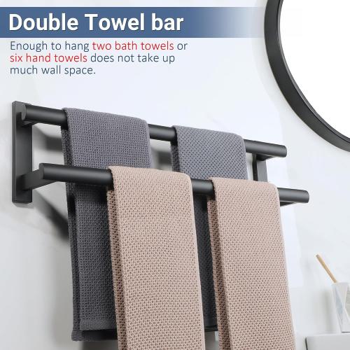 SAYAYO Double Towel Bar for Bathroom, 24 Inch Matte Black Bath Towel Rack Towel Holder Wall Mounted, SUS304 Stainless Steel