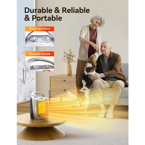 Silver GiveBest Portable Electric Space Heater with Thermostat, 1500W/750W Safe and Quiet Ceramic Heater Fan, Heat Up 200 Square Feet for Office Room Desk Indoor Use, Silver