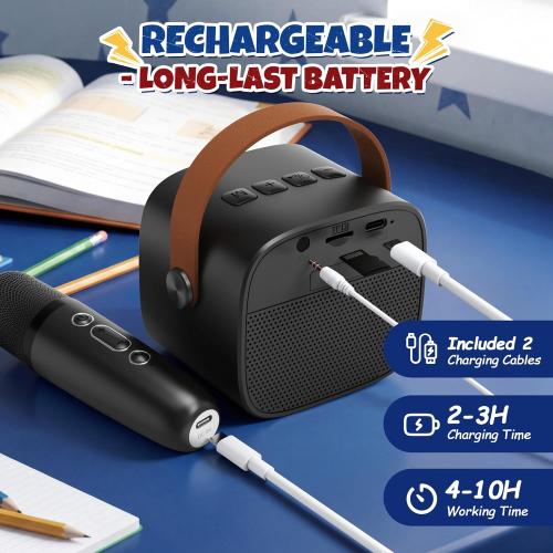 Mini Karaoke Machine with 2 Wireless Microphones for Kids Adults, Portable Bluetooth Speaker, 2026 Top Birthday Gift for Boys Girls 3, 4, 5, 6, 7, 8, 9, 10, 12  Years Old Grandkids Present (Black)