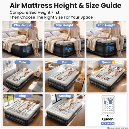 OhGeni Air Mattress Queen with Built in Pump, 18 Raised Blow up Bed, 800lb