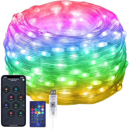 100 LEDs RGB Smart IC Fairy Lights, [APP & Remote Control] 33FT/10M Multicolor String Lights Indoor, USB Powered & IP65 Waterproof, Christmas Light Decoration for Outdoor, Christmas, Bedroom