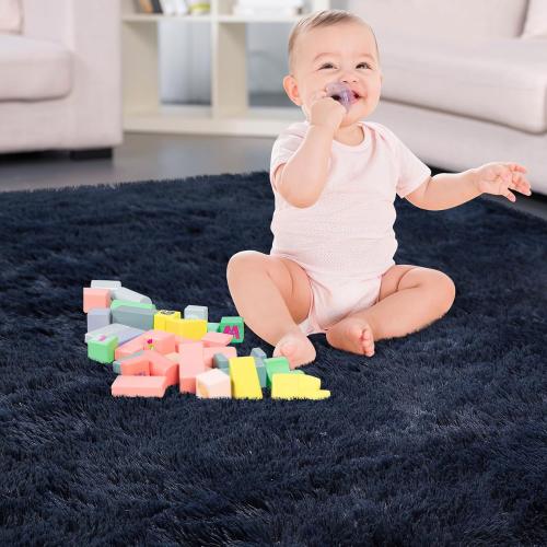 Runner Rug for Bedroom Living Room 2x6 Feet, Shag Fluffy Area Rugs Soft Plush Carpet Thick Long Fur Rug for Hallway Beside Kids Nursery Room Home Decor Mats, Dark Navy