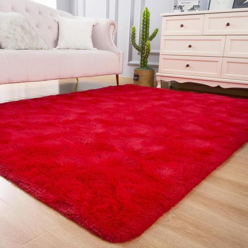 Size 3x5 Color Red Fluffy Rugs for Bedroom Living Room, Shag Area Rugs for Nursery Kids Girls Room, Plush Fur Rug for Playroom Dorm 3x5 Feet, Red