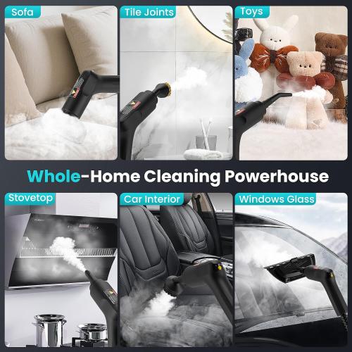 Handheld Steam Cleaner for Home, 2500W High Pressure Steamer, 15s Fast Heat-Up, 1.6L Tank, Portable Steam Cleaner for Car, Floor, Grout, Kitchen, Furniture & Bed Bugs (Black)