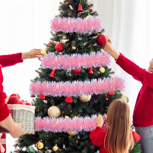 WILLBOND Christmas Tinsel Garland Xmas Metallic Tinsel Twist Garland Glitter Christmas Tree Hanging Wreath Decor for Staircase Railing Banister Indoor Outdoor Ornament (Pink, 26.2 ft)