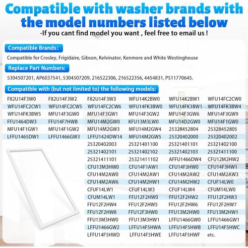 Upgraded 54x 27 5304507201 Freezer Door Gasket Replacement Compatible with Frigidaire,Crosley and Kenmore Freezer Door Seal PD00032288 216522306 216522356 5304507209 PS11770645 AP6037541 White