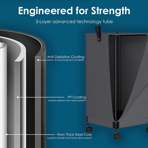 Laundry Basket With Wheels 105L, Large Rolling Laundry Hamper With Removable Bag, Metal Frame Collapsible Dirty Clothes Bin, Cloth Organizer Hampers Pull Handle For Bathroom, Dorm, Bedroom Black