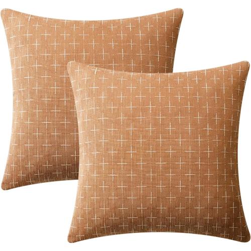 MIULEE Pack of 2 Decorative Burlap Linen Throw Pillow Covers Farmhouse Pillowcases Modern Rustic Woven Textured Cushion Cover for Sofa Couch Bed 18x18 Inch Brick