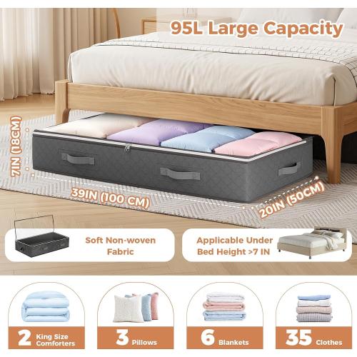 95L Under Bed Storage Containers, Storage Bins, Grey