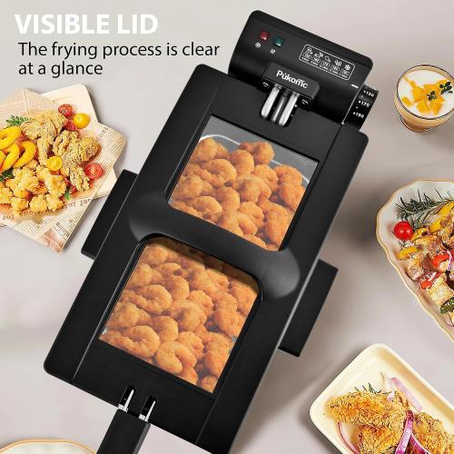 Pukomc Deep Fryer 3L Capacity,1500W Oil Fryer with Adjustable Temperature