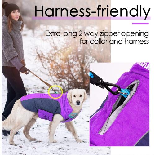 Size Large Purple and Grey ThinkPet Dog Cold Weather Coats - Cozy Waterproof Windproof Reversible Winter Dog Jacket, Thick Padded Warm Coat Reflective Vest Clothes for Puppy Small Medium Large Dogs